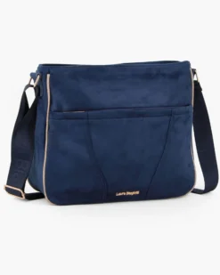 LAURA BIAGIOTTI - Borsa sacca blu scamosciata con tasca frontale e posteriore