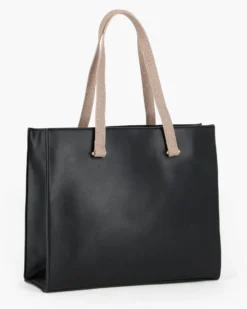 LAURA BIAGIOTTI - Borsa shopping nera con ciondolo metallico loggato removible