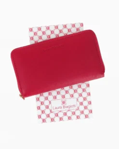 LAURA BIAGIOTTI - Portafoglio rosso con chiusura a zip in VERA PELLE