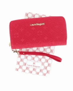 LAURA BIAGIOTTI - Portafoglio rosso loggato con due scomparti principali, polsiera removibile