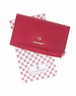 LAURA BIAGIOTTI - Portafoglio rosso in VERA PELLE da donna con patta