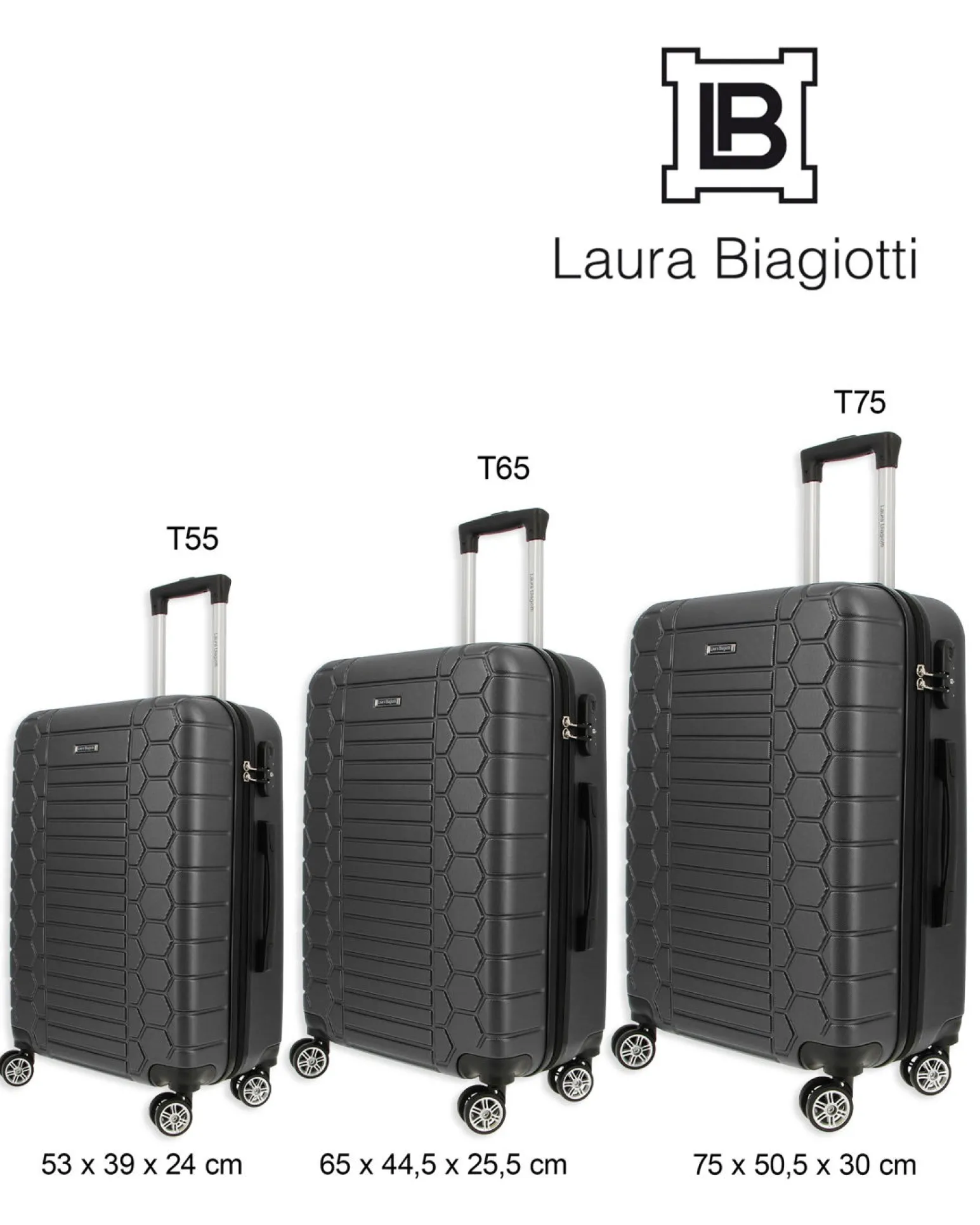 LAURA BIAGIOTTI - TROLLEY NERO IN ABS E 4 RUOTE DOPPIE CON STAMPA TARTARUGATA