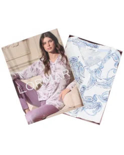 LORMAR - PIGIAMA LUNGO AZZURRO DONNA CON BOTTONI IN VISCOSA LEGGERA