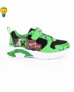MINECRAFT - Sneakers verde e nera da bambino con strappo e luci, numerata 26/32