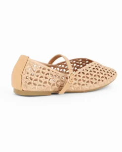 MISS GLOBO - Ballerina camel traforata con cinturino frontale