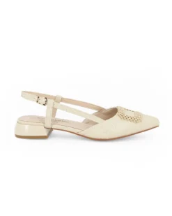 MISS GLOBO - Ballerina slingback beige con accessorio sulla punta e sottopiede in MEMORY SOFT, tacco 2,5CM