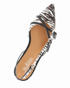 MISS GLOBO - Ballerina slingback zebrata bianca a punta con cinturini incrociati