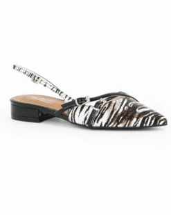 MISS GLOBO - Ballerina slingback zebrata bianca a punta con cinturini incrociati