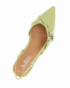 MISS GLOBO - Ballerina slingback verde a punta con cinturini incrociati