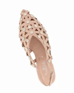 MISS GLOBO - Ballerina slingback cipria a punta traforata con borchie