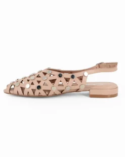 MISS GLOBO - Ballerina slingback cipria a punta traforata con borchie