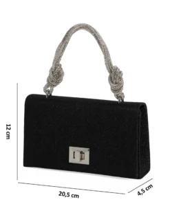 MISS GLOBO - Borsa da sera nera in lurex con manico strass