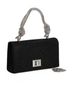 MISS GLOBO - Borsa da sera nera in lurex con manico strass