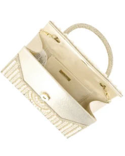 MISS GLOBO - Borsa pochette oro rivestita di perle e manico di strass per cerimonie