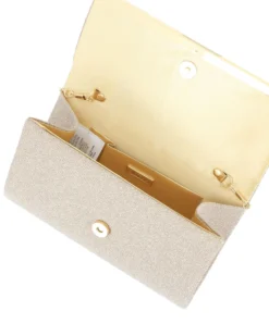 MISS GLOBO - Borsa pochette platino in lurex con strass sulla patta e stecca in metallo di strass