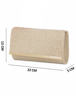 MISS GLOBO - Borsa pochette platino in lurex con strass sulla patta e stecca in metallo di strass