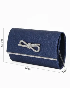 MISS GLOBO - Bustina blu glitterata con fiocco di strass e finitura sulla patta
