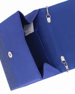 MISS GLOBO - Bustina blu in raso con fronte strass tono su tono con manico due nodi