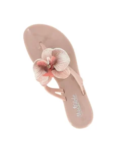 MISS GLOBO - Ciabatta infradito nude con fiore e strass