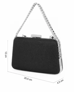 MISS GLOBO - Clutch nera con due manici catena con strass, chiusura gioiello