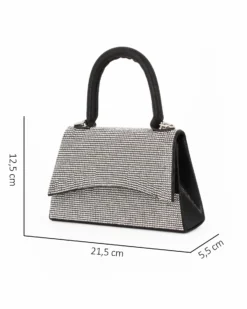 MISS GLOBO - Clutch un manico nera con patta e strass