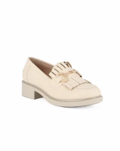 MISS GLOBO - Mocassino beige con morsetto oro e frange