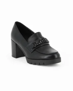 MISS GLOBO - Mocassino nero con sottopiede in memory soft e strass, tacco 6,5CM