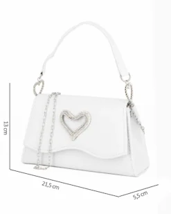MISS GLOBO - Pochette bianca con patta dettaglio cuore di strass