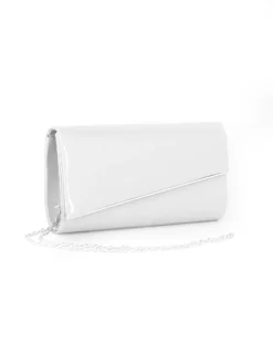 MISS GLOBO - Pochette bianca in vernice con patta taglio diagonale
