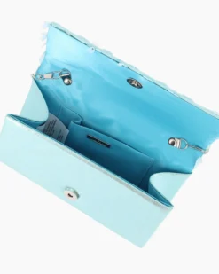 MISS GLOBO - Pochette blu con patta e paillettes, tracollina removibile