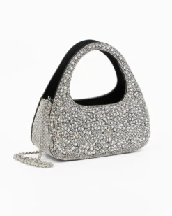 MISS GLOBO - Pochette nera a due manici tutta strass, tracolla removibile