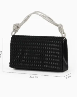 MISS GLOBO - Pochette nera con patta e manico in strass