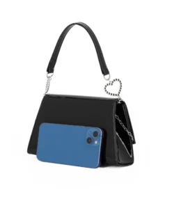 MISS GLOBO - Pochette nera effetto vernice con patta e dettaglio cuore in strass