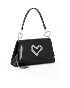MISS GLOBO - Pochette nera effetto vernice con patta e dettaglio cuore in strass
