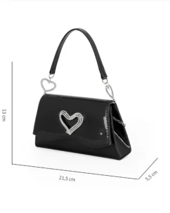 MISS GLOBO - Pochette nera effetto vernice con patta e dettaglio cuore in strass