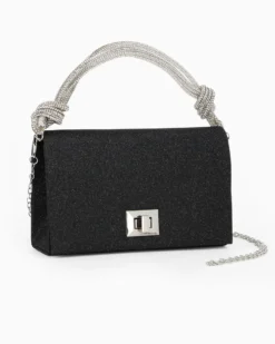 MISS GLOBO - Pochette nera in lurex con manico in strass