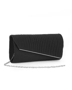 MISS GLOBO - Pochette nera in raso con patta effetto onde e taglio diagonale
