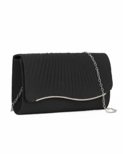 MISS GLOBO - Pochette nera in raso con patta effetto onde