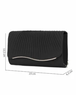MISS GLOBO - Pochette nera in raso con patta effetto onde