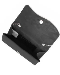 MISS GLOBO - Pochette nera in raso con patta effetto onde