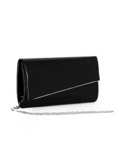 MISS GLOBO - Pochette nera in vernice con patta taglio diagonale