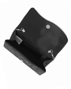 MISS GLOBO - Pochette nera scamosciata con patta e dettaglio argento