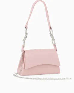 MISS GLOBO - Pochette nude con patta, dettaglio nodi in strass sul manico
