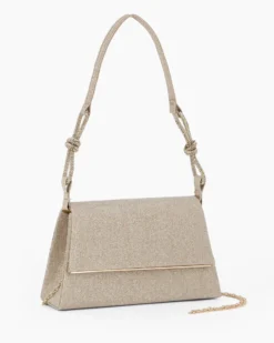MISS GLOBO - Pochette oro in lurex con patta e manico annoddato con strass, tracollina removibile