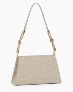 MISS GLOBO - Pochette oro in lurex  con patta e manico annoddato con strass, tracollina removibile