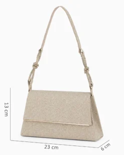 MISS GLOBO - Pochette oro in lurex  con patta e manico annoddato con strass, tracollina removibile
