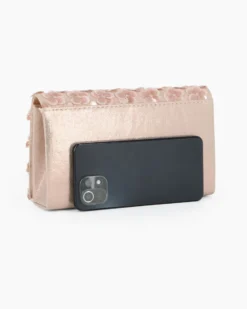 MISS GLOBO - Pochette oro rosa con patta e paillettes, tracollina removibile