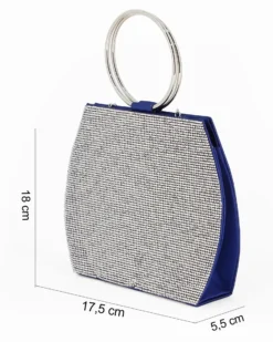 MISS GLOBO - POCHETTE RASO BLU CON STRASS E MANICI TONDI IN METALLO