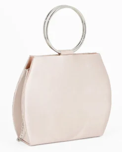 MISS GLOBO - POCHETTE RASO NUDE CON STRASS E MANICI TONDI IN METALLO