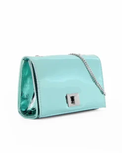 MISS GLOBO - Pochette turchese a specchio con patta e chiusura a girello